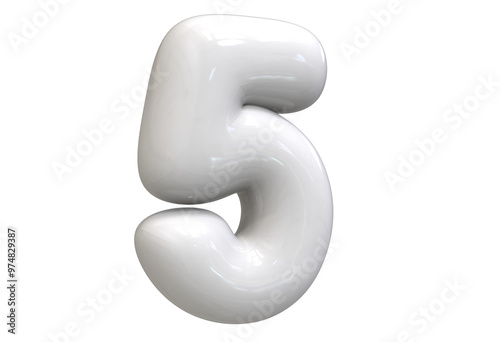 Number 5 3D balloon render collection with color white