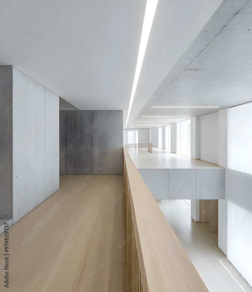 Obraz premium Modern Minimalist Concrete and Wood Balcony Design