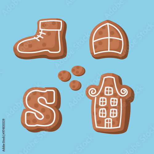 Sinterklaas or Saint Nicholas seasonal cookies - speculaas and pepernoten isolated
