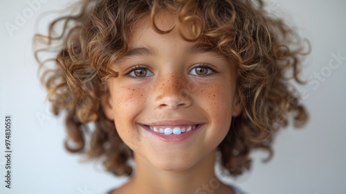 A young boy with brown hair and a smile on his face