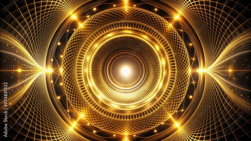 Radiant Golden Circular Pattern with Intricate Symmetrical Lines and Illuminated Center Radiant Golden Circular Pattern with Intricate Symmetrical Lines and Illuminated Center