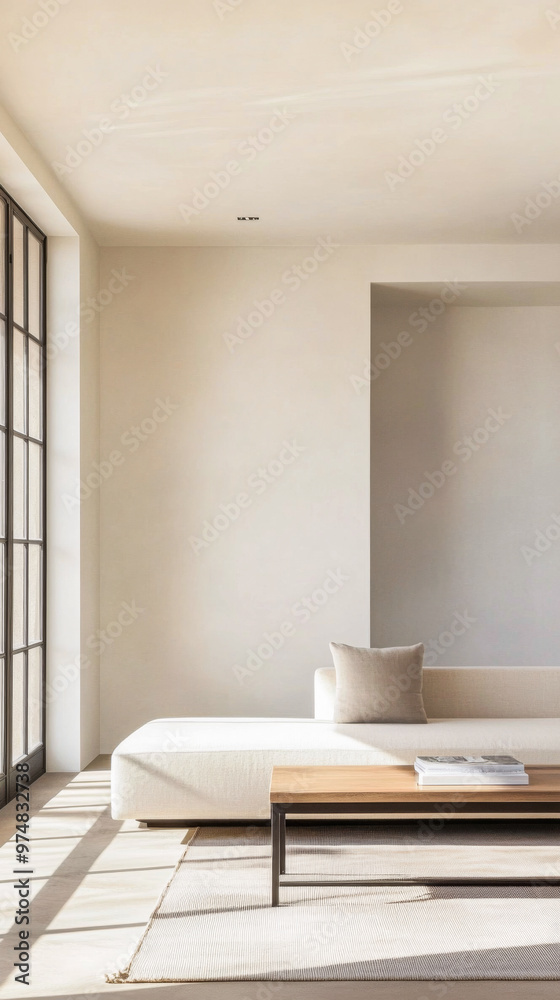 Fototapeta premium Luxurious Mediterranean room interior design with natural lighting, elegant furniture and large windows