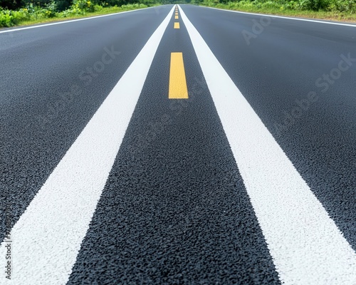 Wallpaper Mural A close-up of a smooth asphalt road with newly painted dashed lane markings, creating a pristine look lane markings, asphalt, smooth surface Torontodigital.ca