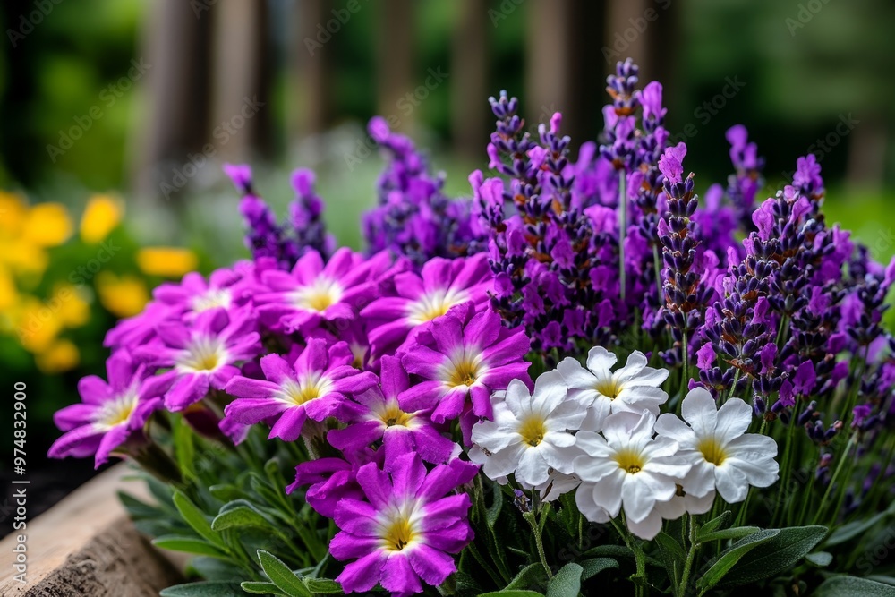 Obraz premium Best Flowers for a Fragrant Garden visualized in an aromatic design, highlighting fragrant flowers like lavender, jasmine, and honeysuckle that add scent to the garden