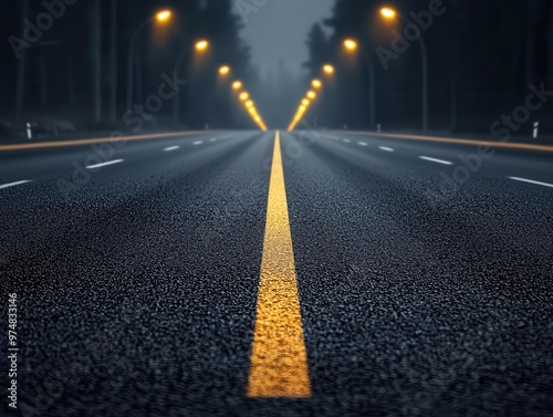 A highway at dusk with smooth asphalt glowing under streetlights, creating a peaceful evening drive highway, asphalt, smooth surface evening