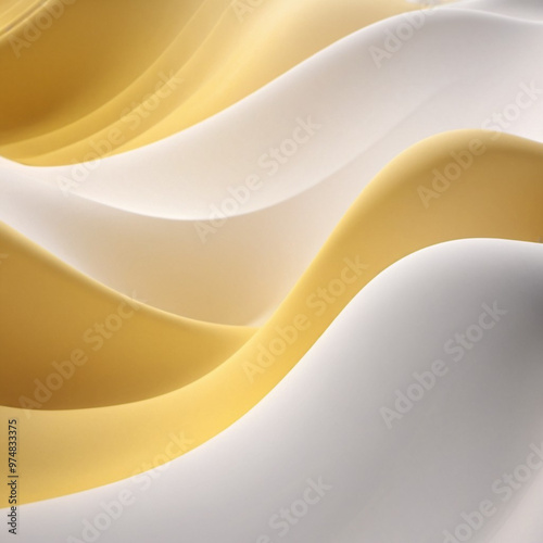 The composition features smooth 3D waves in white and yellow, creating a harmonious blend of colors and dynamic shapes, perfect for artistic inspiration. Generative AI