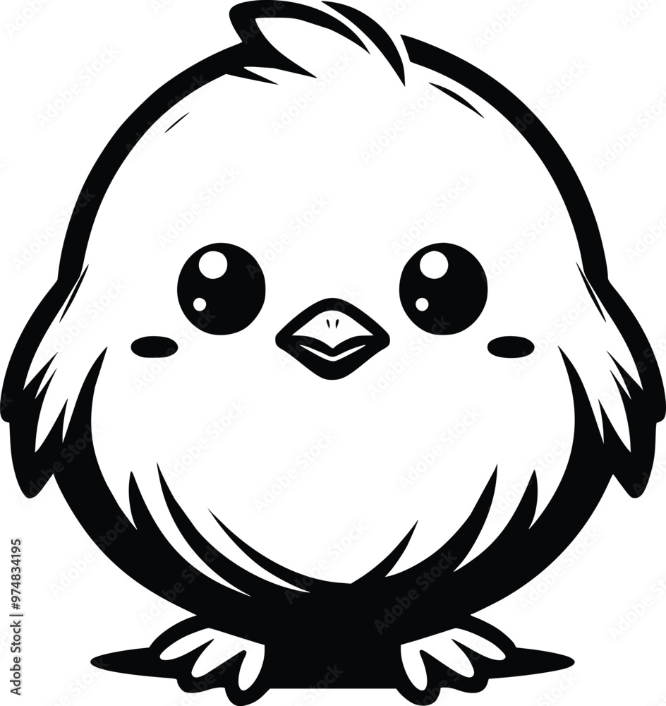 Fototapeta premium Cute Black and White Illustration of a Cuddly Chick