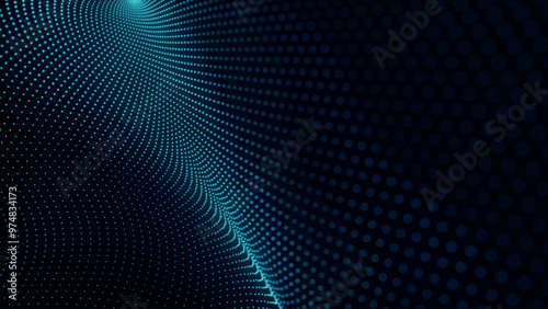 Futuristic point wave of particles. Visualization of sound waves. Technology or science banner. Abstract digital 3D wave. Vector illustration.