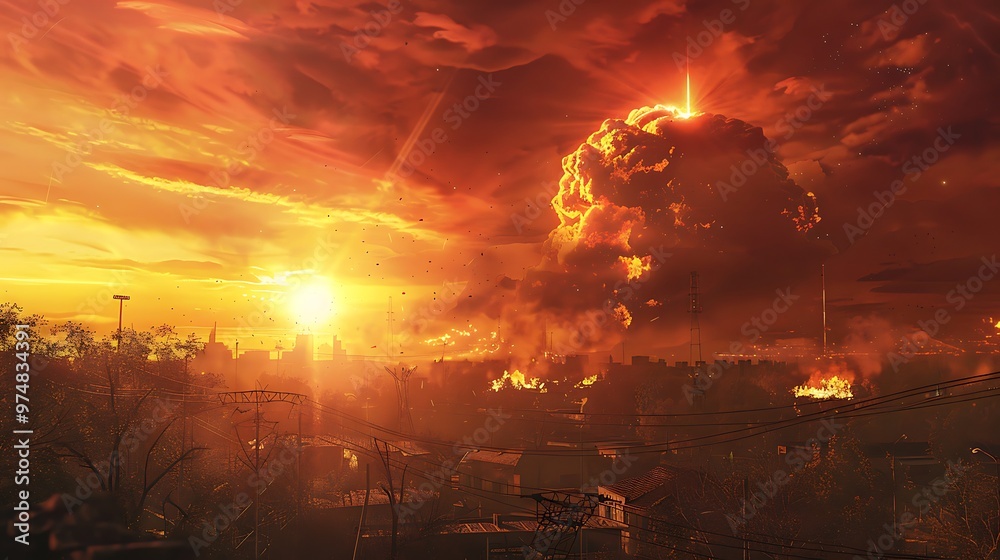 A breathtaking view of a vibrant sky resembling fire, with intense hues of red, orange, and pink during sunset. Captivating and dramatic.
A breathtaking view of a vibrant sky resembling fire, with intense hues of red, orange, and pink during sunset. Captivating and dramatic.