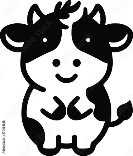 Cute Cuddly Cow Black and White Illustration