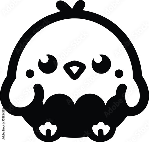 Cute Cuddly Chick Black and White Illustration