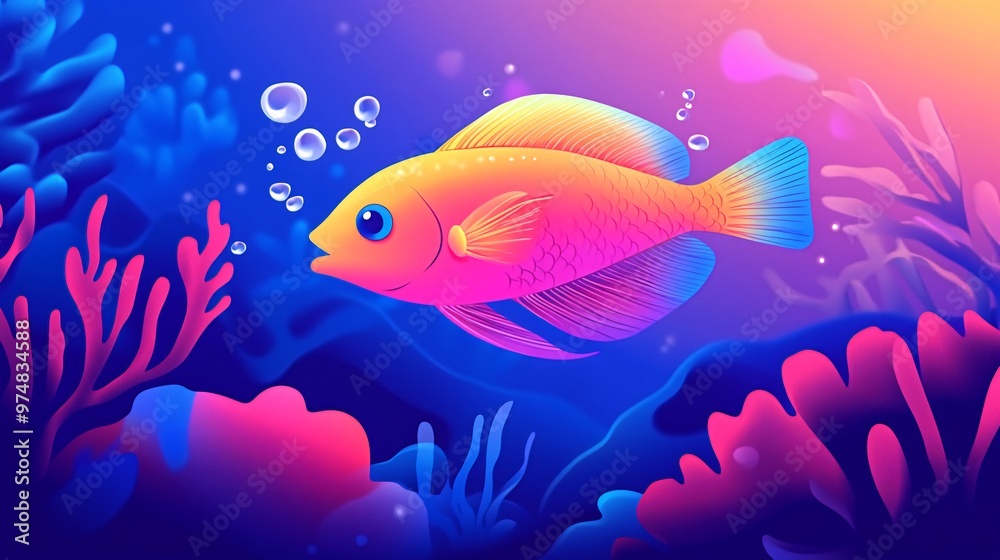 Fototapeta premium A vibrant, colorful fish swims through a coral reef.