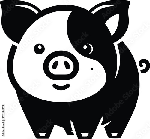 Cute Black and White Illustration of a Stuffed Cuddly Pig