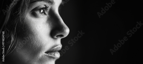 An artistic monochrome image capturing part of a person's face with the rest obscured, highlighting texture and light.