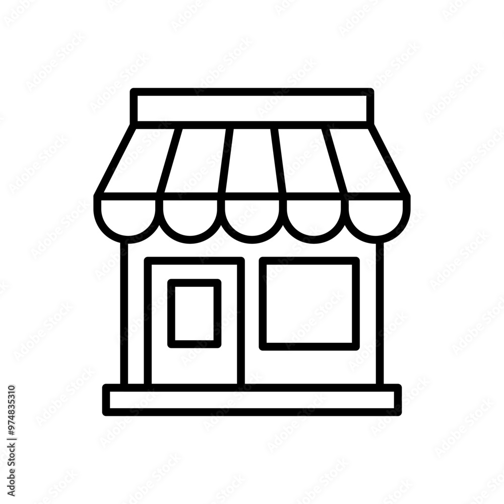 A simple line drawing of a shopfront with an awning. A simple line drawing of a shopfront with an awning.