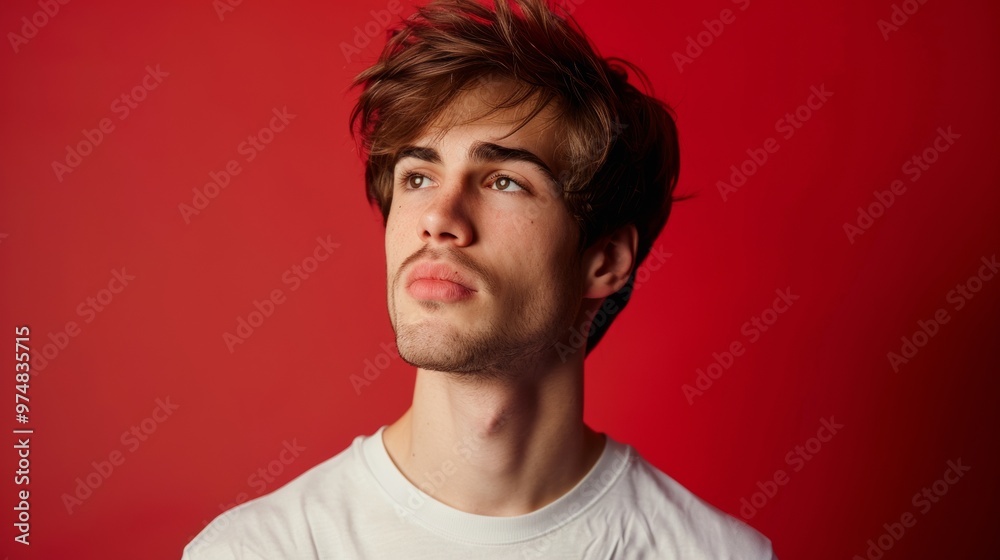 portrait handsome man with red background portrait handsome man with red background