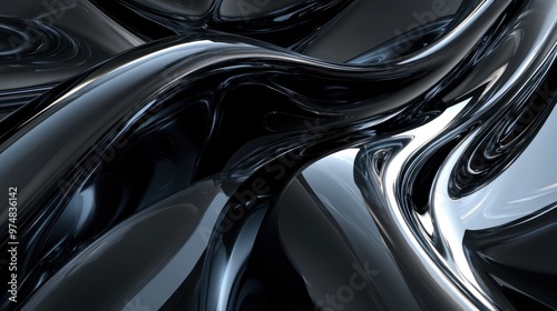 Close up of abstract dark glass waves. Modern abstract background. AI generated image