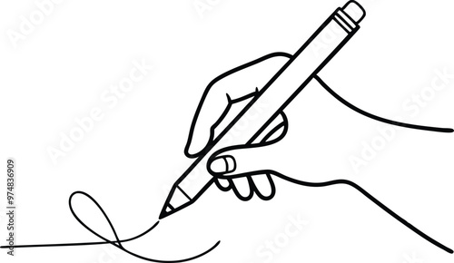 Hand Drawing with Pencil - Continuous Line Vector Art Illustration on black and white.