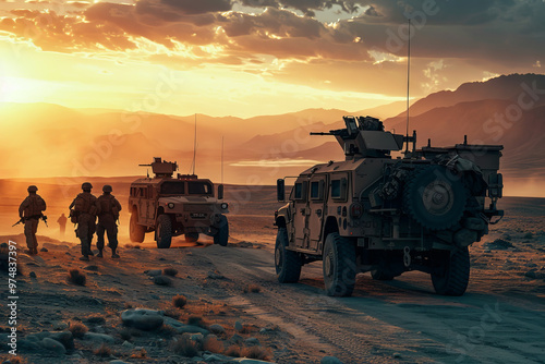 The sun is setting, creating a warm and peaceful atmosphere