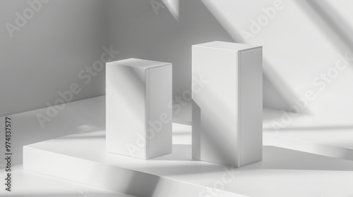 Two white skin care product packaging boxes on the table, the background is light color.