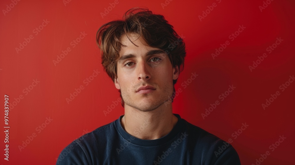 portrait handsome man with red background portrait handsome man with red background