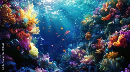 Wallpaper Mural Underwater Scene with Vibrant Coral Reef and Fish Torontodigital.ca