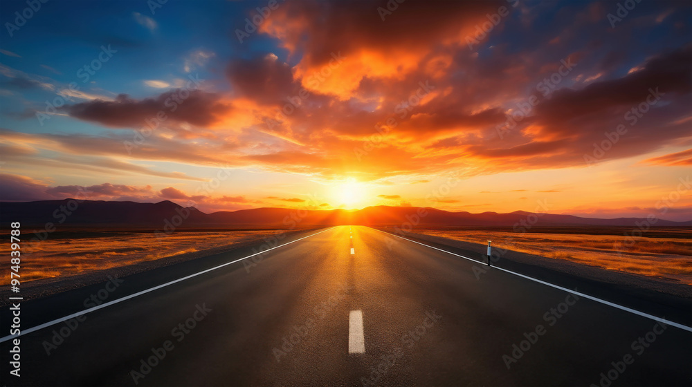 Golden Hour Road Trip: An empty highway stretches towards a breathtaking sunset, inviting you on an adventure into the unknown. Golden Hour Road Trip: An empty highway stretches towards a breathtaking sunset, inviting you on an adventure into the unknown.