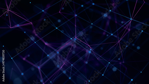 Abstract background with connecting dots and lines. Network connection structure. Data technology and scientific illustration. Plexus effect. 3D vector illustration