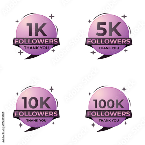 Gradient Artwork 100k, 1k, 5k, 10k Set followers thank you celebration badge artwork pink colour