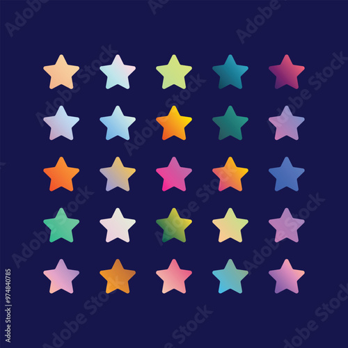 Vivid gradient spheres, Minimalist multicolor stars, abstract 80s vibrant colors and modern gradients sphere isolated vector set.