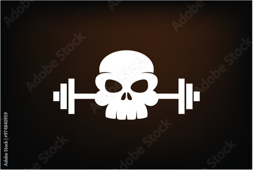 fitness logo template with skull and dumbbells vector illustration	
