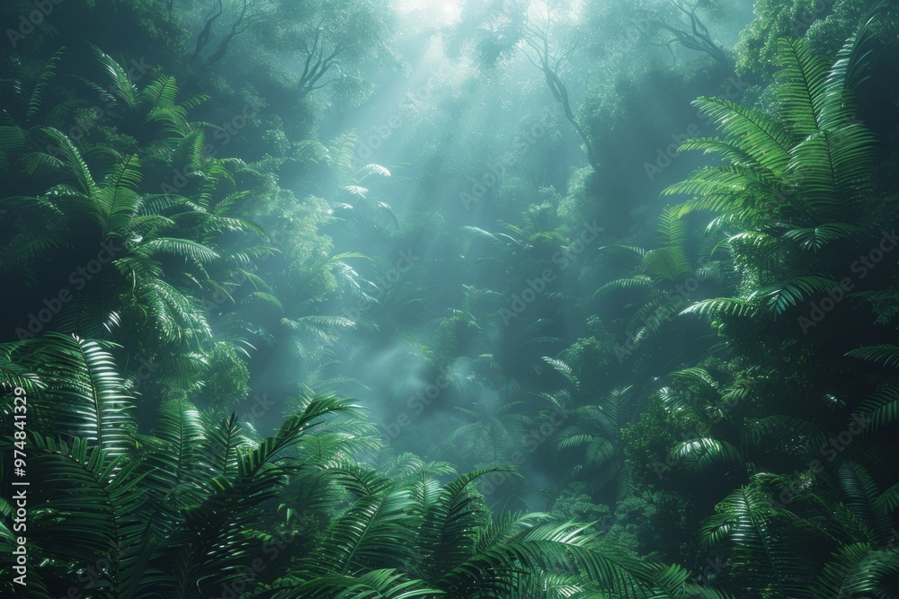 Sunbeams Piercing Through Lush Rainforest Canopy Sunbeams Piercing Through Lush Rainforest Canopy