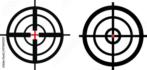 Target destination icon set, Aim sniper shoot group, Focus cursor bull eye mark collection, Vector isolated on white.