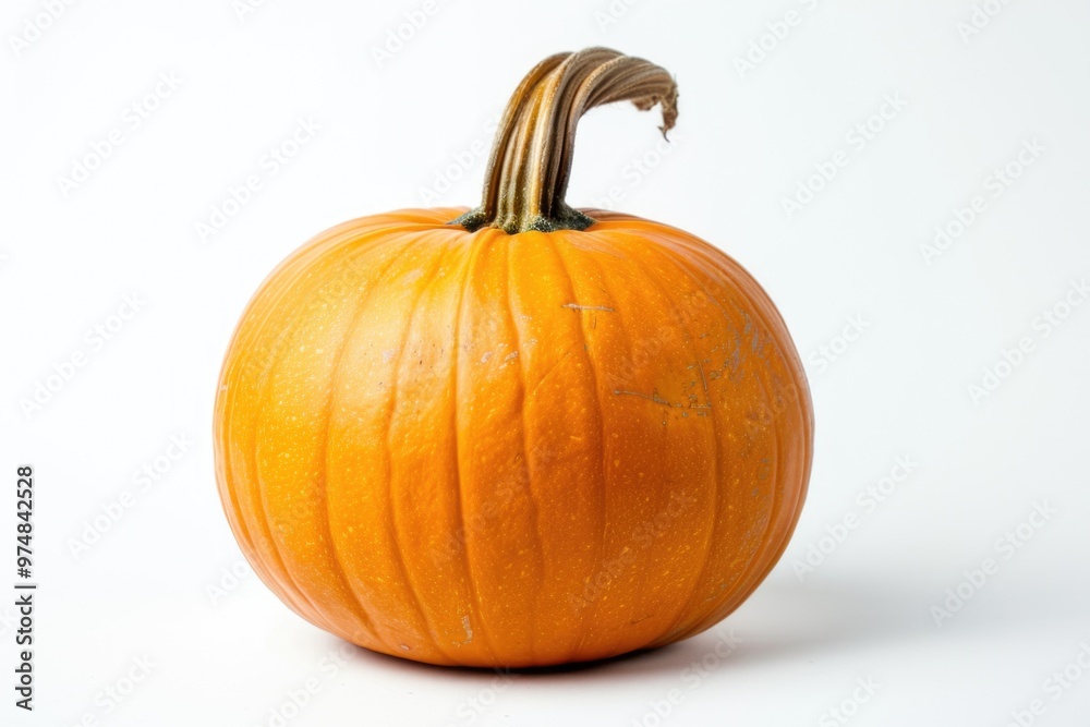A small orange pumpkin sits on a white surface, perfect for fall or Thanksgiving decorations A small orange pumpkin sits on a white surface, perfect for fall or Thanksgiving decorations