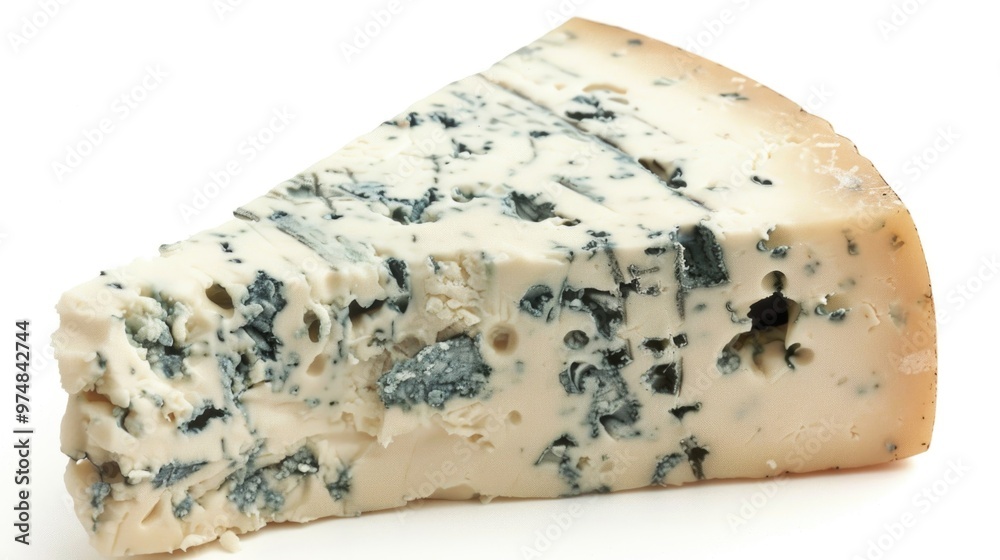 A piece of blue cheese sits on a clean white surface A piece of blue cheese sits on a clean white surface