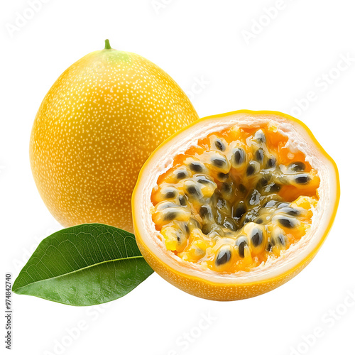fresh yellow passion fruit isolated on transparent background Generative Ai.

