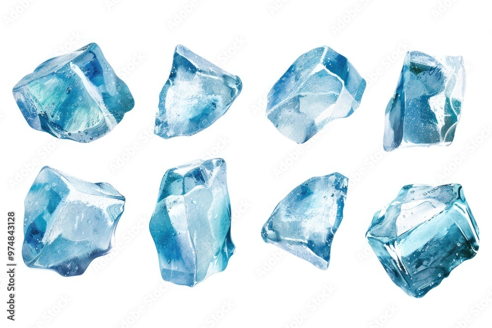 Frozen cubes on a clean surface
