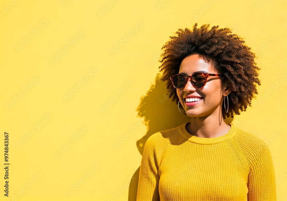 young woman african american enjoy summer life style attractive gesture on yellow background