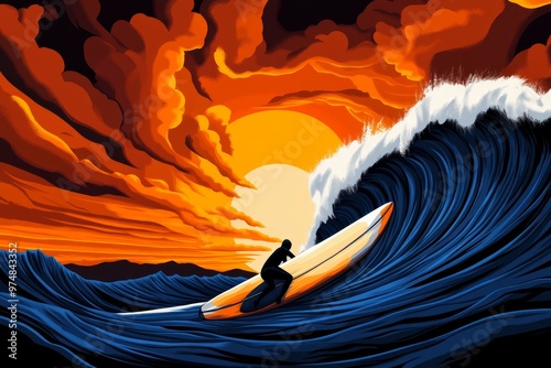New Jersey Beach Life and surf culture represented in an abstract design, highlighting the best surfing spots along the Jersey Shore