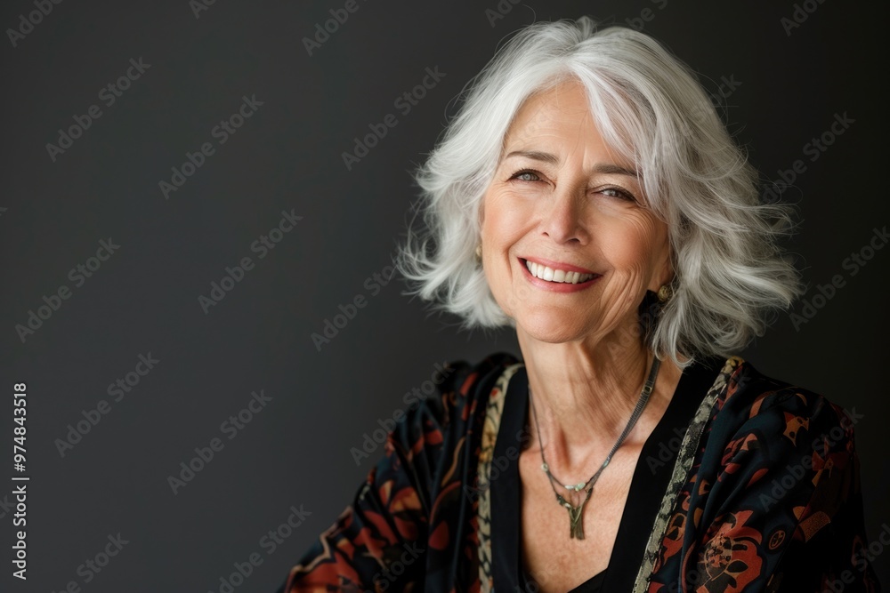 A portrait of an older woman with white hair wearing a black shirt, great for use as a profile picture or representing wisdom and experience A portrait of an older woman with white hair wearing a black shirt, great for use as a profile picture or representing wisdom and experience