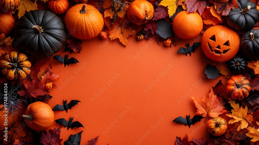 Autumn Happy Halloween Festival . Pumpkin and Leaves on Background AI generated