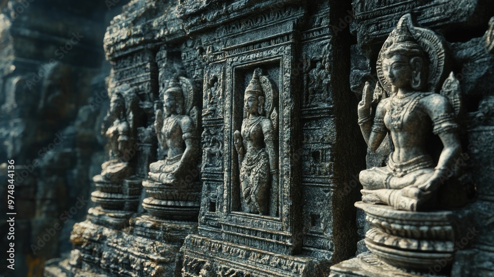 Stone Carvings of Deities on a Temple Wall Stone Carvings of Deities on a Temple Wall