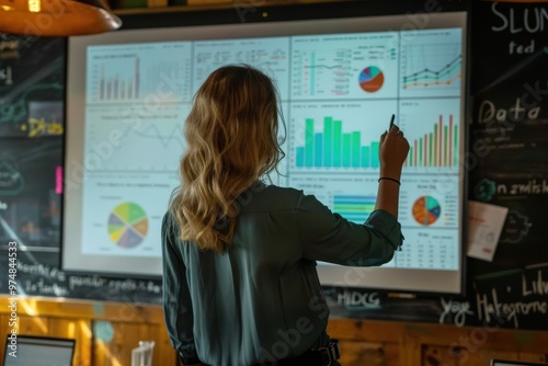 A man is looking at a computer screen with many graphs and charts, generative ai image