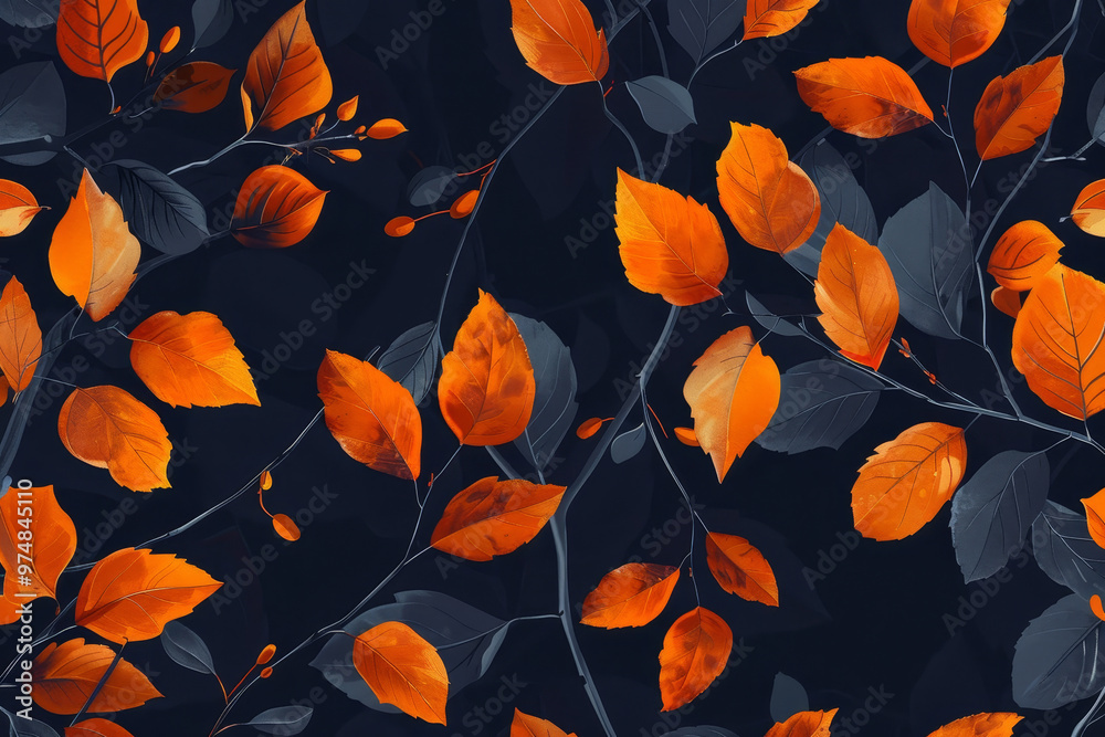 A black and orange leafy background with orange leaves A black and orange leafy background with orange leaves