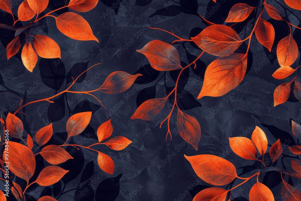 A blue background with orange leaves A blue background with orange leaves