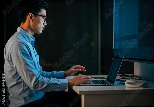 IT technician working with laptop