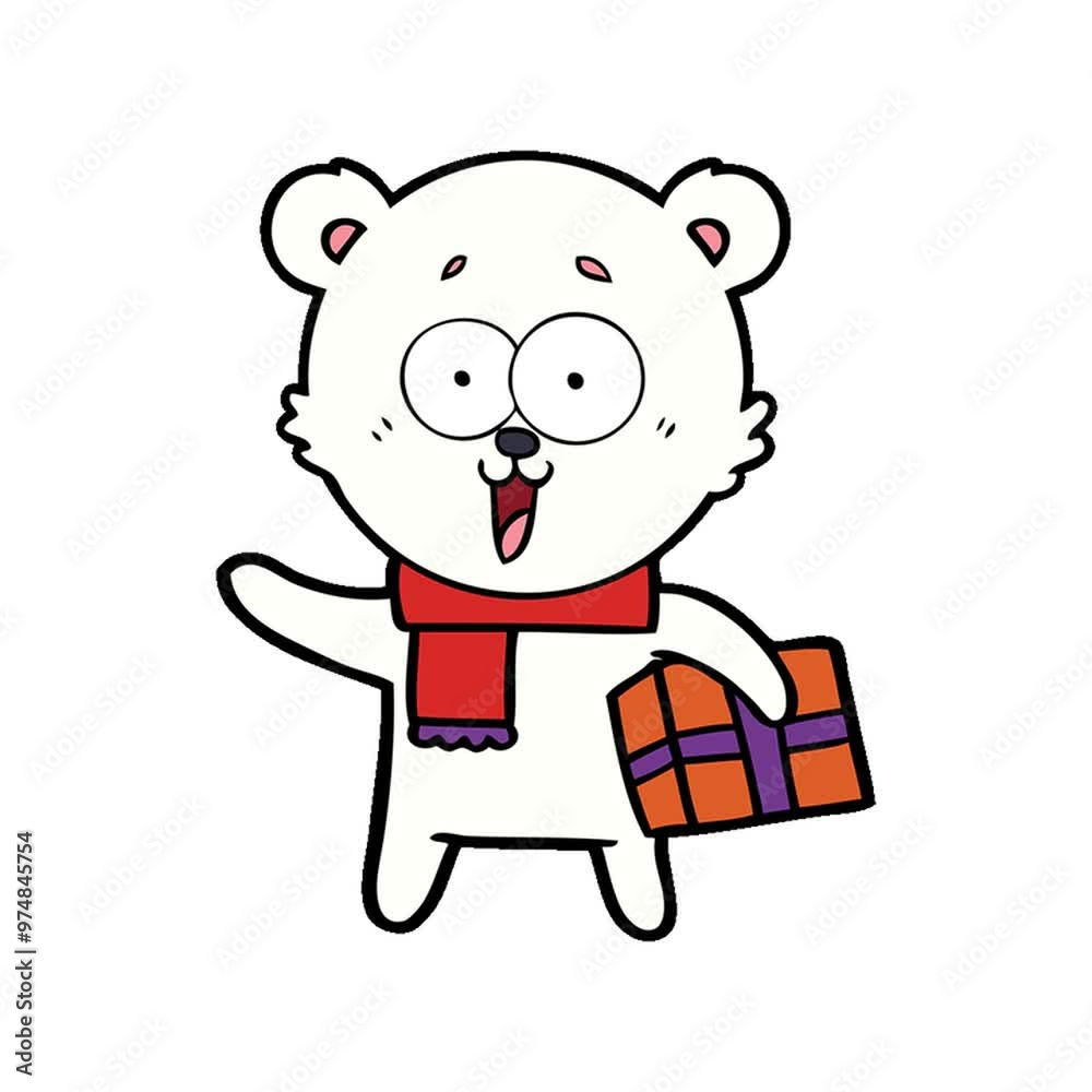 polar bear with christmas present cartoon polar bear with christmas present cartoon