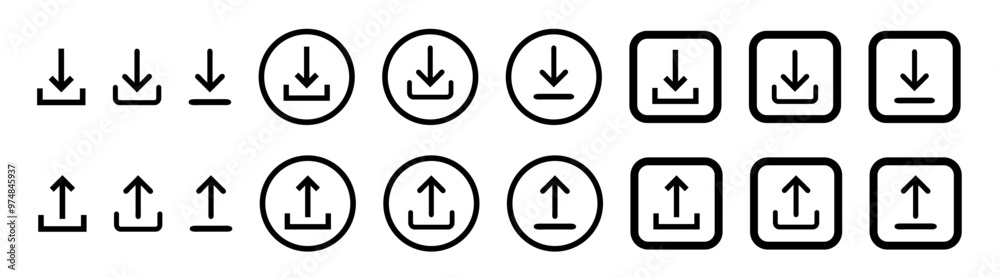 Download and upload icon buttons set. Down and up arrow symbol vector Download and upload icon buttons set. Down and up arrow symbol vector