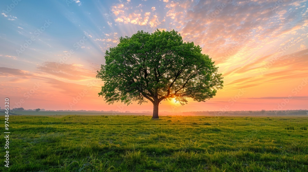 Lonely luxury tree growing on hill Lonely luxury tree growing on hill