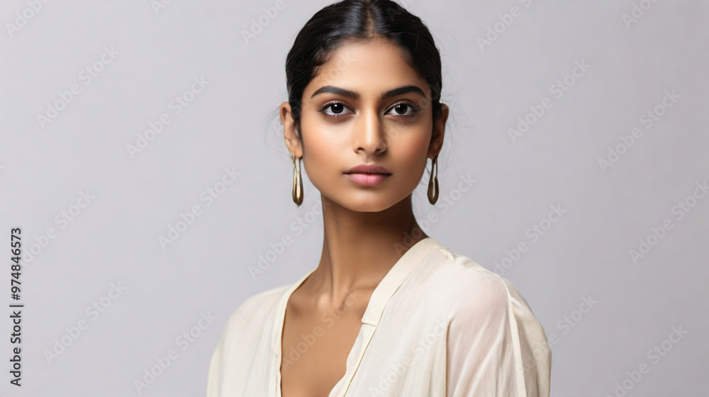 Close up portrait of beautiful Indian female model in 20s with perfect glowy skin Close up portrait of beautiful Indian female model in 20s with perfect glowy skin